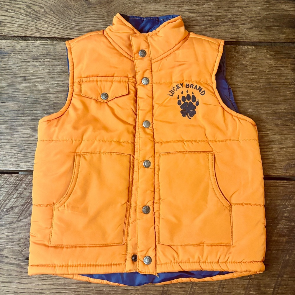 Lucky Brand Boys 5T Puffer Vest with Pockets Orange and Blue